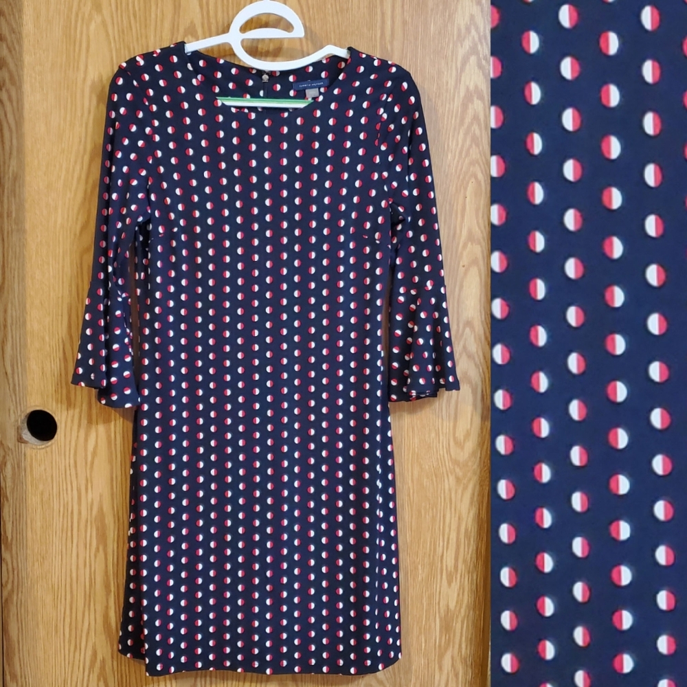 Tommy Hilfiger polka-dot shift dress blue red and white stretch polyester size 4